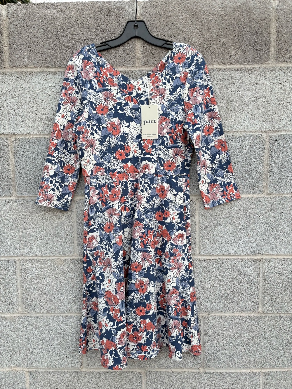 NWT Pact Midi Party Dress Small Autumn Cosmos Floral Fit & Flare Pockets V-Neck